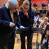 Sir Karl with Jess Gillam in rehearsal ahead of the UK premiere of Saxophone Concerto 'Stravaganza'